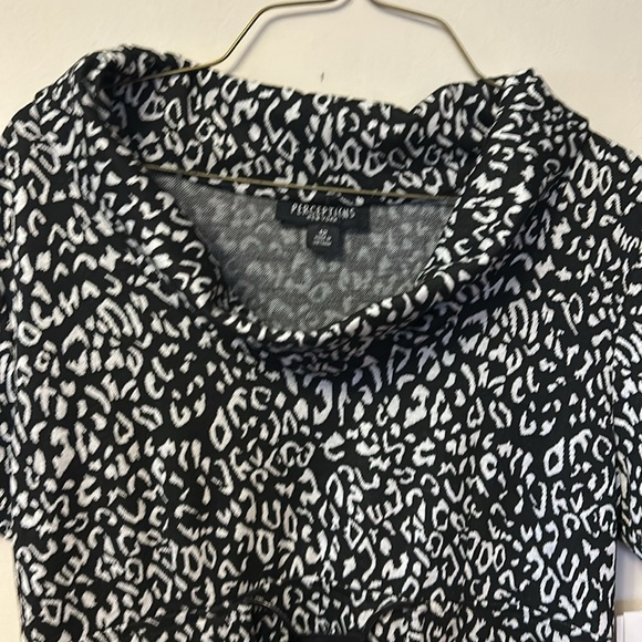 Perceptions NY black/white print dress tie at waist roll neck  size 12  tags on - Picture 3 of 5